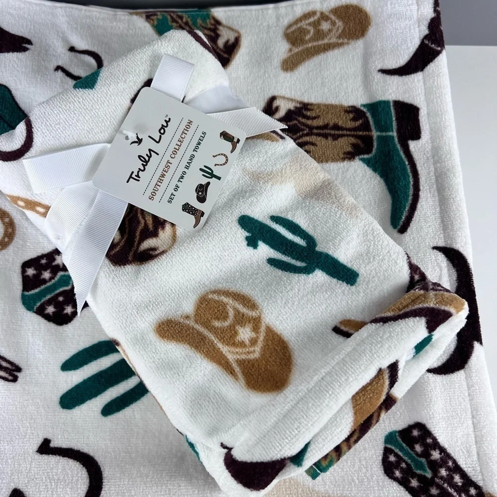 Truly Lou Southwest Collection - 4 Piece Bath Towel Set Cowboy Boots Hat NEW